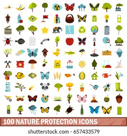 100 nature protection icons set in flat style for any design vector illustration