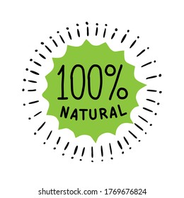 100% naural. Lettering with a green star and stripes.