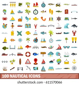 100 nautical icons set in flat style for any design vector illustration