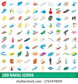 100 naval icons set in isometric 3d style for any design vector illustration