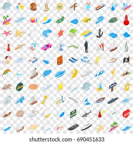 100 naval icons set in isometric 3d style for any design vector illustration