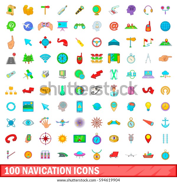 100 navigation icons set in cartoon style\
for any design vector\
illustration