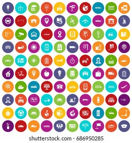 100 navigation icons set in different colors circle isolated vector illustration