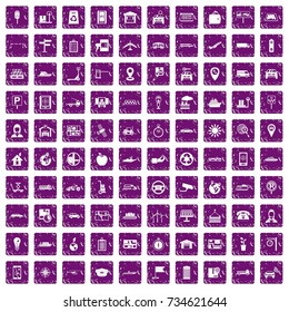 100 navigation icons set in grunge style purple color isolated on white background vector illustration
