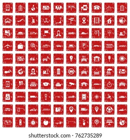 100 navigation icons set in grunge style red color isolated on white background vector illustration