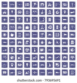 100 navigation icons set in grunge style sapphire color isolated on white background vector illustration
