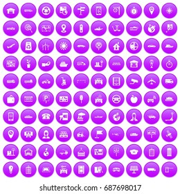 100 navigation icons set in purple circle isolated on white vector illustration