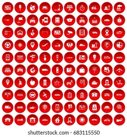 100 navigation icons set in red circle isolated on white vector illustration