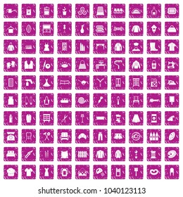 100 needlework icons set in grunge style pink color isolated on white background vector illustration