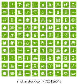 100 needlework icons set in grunge style green color isolated on white background vector illustration