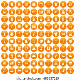 100 needlework icons set in orange circle isolated on white vector illustration