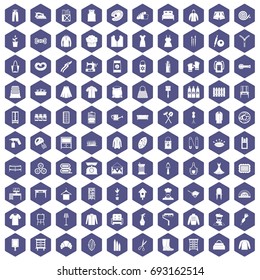 100 needlework icons set in purple hexagon isolated vector illustration