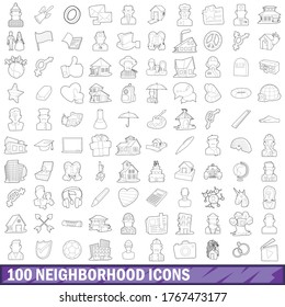 100 neighborhood icons set in outline style for any design vector illustration