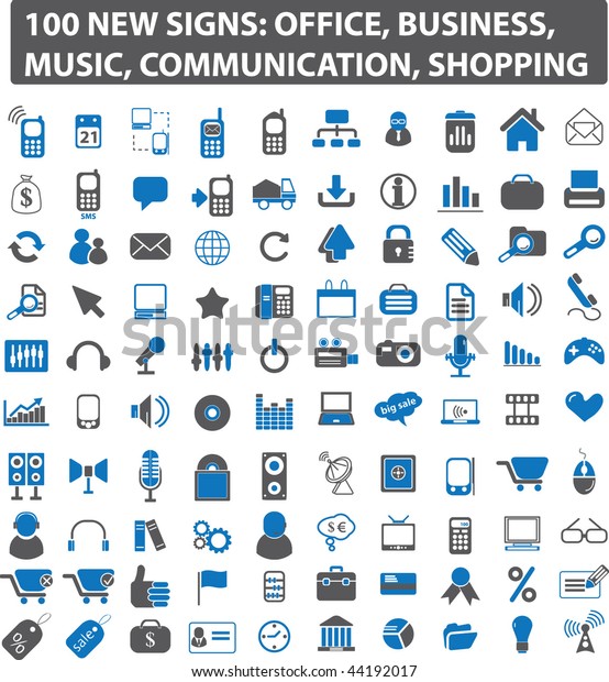 100 new signs: office, business, music,\
communication, shopping.\
vector