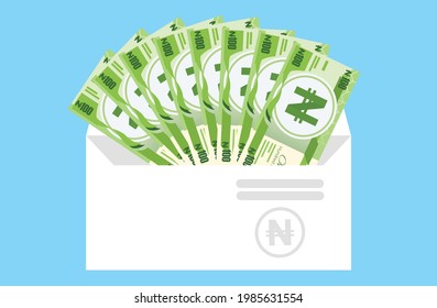 100 Nigerian Naira Banknotes  Money in envelope vector icon. Nigeria Currency, economy, investment, finance, and business element. Can be used for web, mobile, infographic and print.