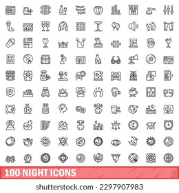 100 night icons set. Outline illustration of 100 night icons vector set isolated on white background