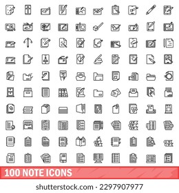 100 note icons set. Outline illustration of 100 note icons vector set isolated on white background