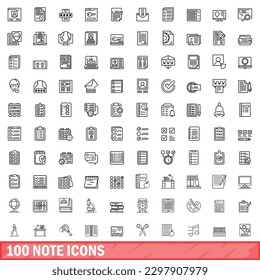 100 note icons set. Outline illustration of 100 note icons vector set isolated on white background