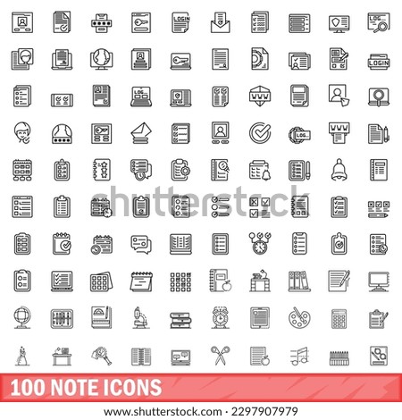 100 note icons set. Outline illustration of 100 note icons vector set isolated on white background