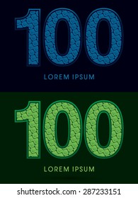 100 Number, Abstract Font, Text, Typography, concept luxury natural blue and green, pattern, graphic vector