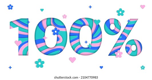 100% Number Abstract Paper Lively Flower Heart Sparkle Shine Blue Pink Green Mint Mountain Geography Contour Map 3D Layer Line Cutout Card Web Banner