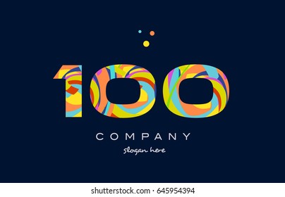 100 number digit numeral logo colored colorful rainbow acrylic modern creative vector icon design template