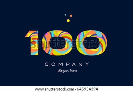 100 number digit numeral logo colored colorful rainbow acrylic modern creative vector icon design template