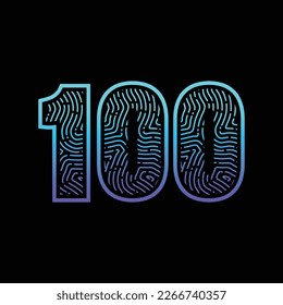 100 Number Fingerprint Logo Design Template Inspiration, Vector Illustration.