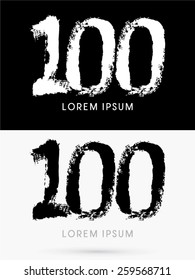 100 ,Number ,grunge brush freestyle font, designed using black and white handwriting line shape, logo, symbol, icon, graphic, vector.