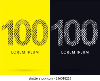 100 ,Number ,Luxury font, designed using black and white line square geometric shape, logo, symbol, icon, graphic, vector.