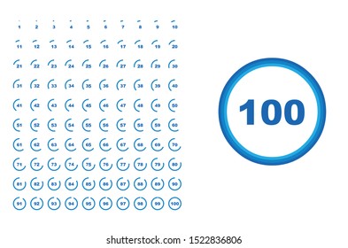 100 Number percentage circle diagrams for infographic 