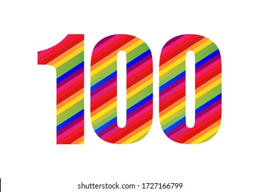 100 Number Rainbow Style Numeral Digit. Colorful One Hundred Number Vector Illustration Design Isolated on White Background.