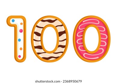 100 number sweet glazed doughnut style vector illustration