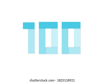 100 Zahlen, Vektorlogo, Schriftart mit gestrichenem Papierschnitt aus blauen Farbtönen .Einzeln auf weißem Hintergrund. EPS10-Illustration