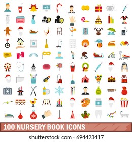 100 nursery book icons set in flat style for any design vector illustration