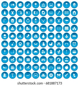 100 nursery school icons set in blue circle isolated on white vector illustration
