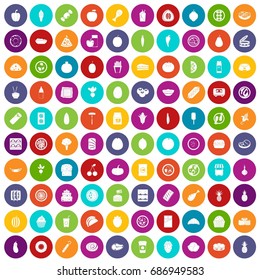 100 nutrition icons set in different colors circle isolated vector illustration