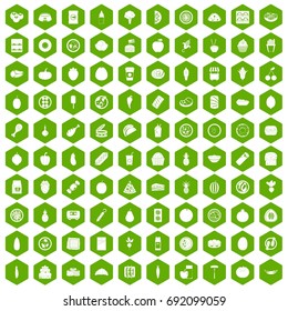 100 nutrition icons set in green hexagon isolated vector illustration