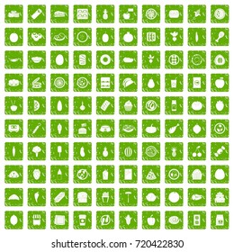 100 nutrition icons set in grunge style green color isolated on white background vector illustration