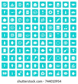 100 nutrition icons set in grunge style blue color isolated on white background vector illustration