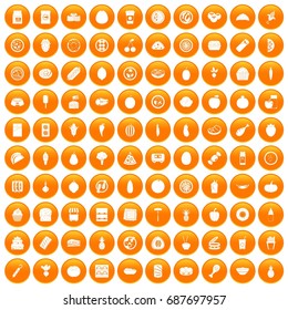 100 nutrition icons set in orange circle isolated vector illustration