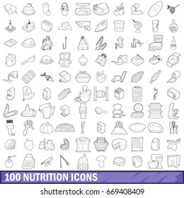 100 nutrition icons set in outline style for any design vector illustration