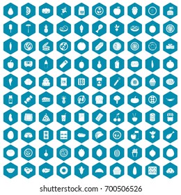 100 nutrition icons set in sapphirine hexagon isolated vector illustration