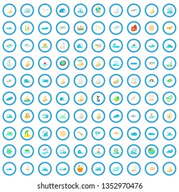 100 ocean icons set in cartoon style for any design vector illustration
