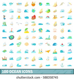 100 ocean icons set in cartoon style for any design vector illustration