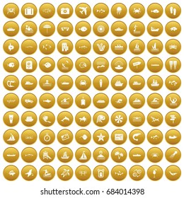 100 ocean icons set gold