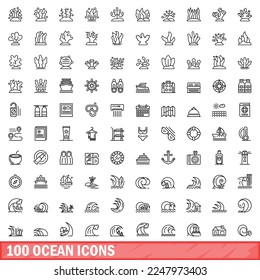 100 ocean icons set. Outline illustration of 100 finance icons vector set isolated on white background