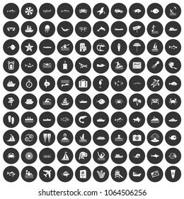 100 ocean icons set in simple style white on black circle color isolated on white background vector illustration