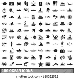 100 ocean icons set in simple style for any design vector illustration