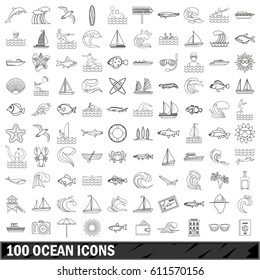 100 ocean set in outline style for any design vector illustration